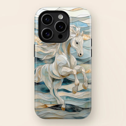 White Horse Stained Glass Design Print iPhone Case