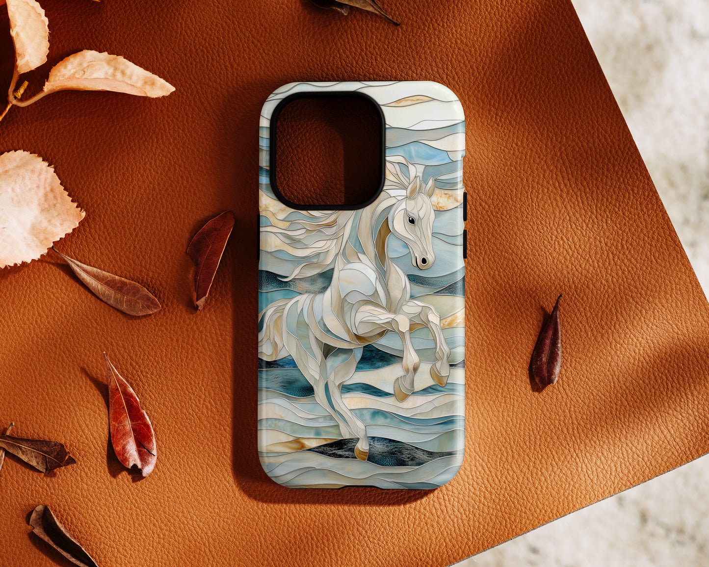 White Horse Stained Glass Design Print iPhone Case