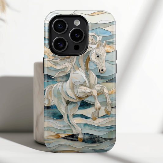 White Horse Stained Glass Design Print iPhone Case