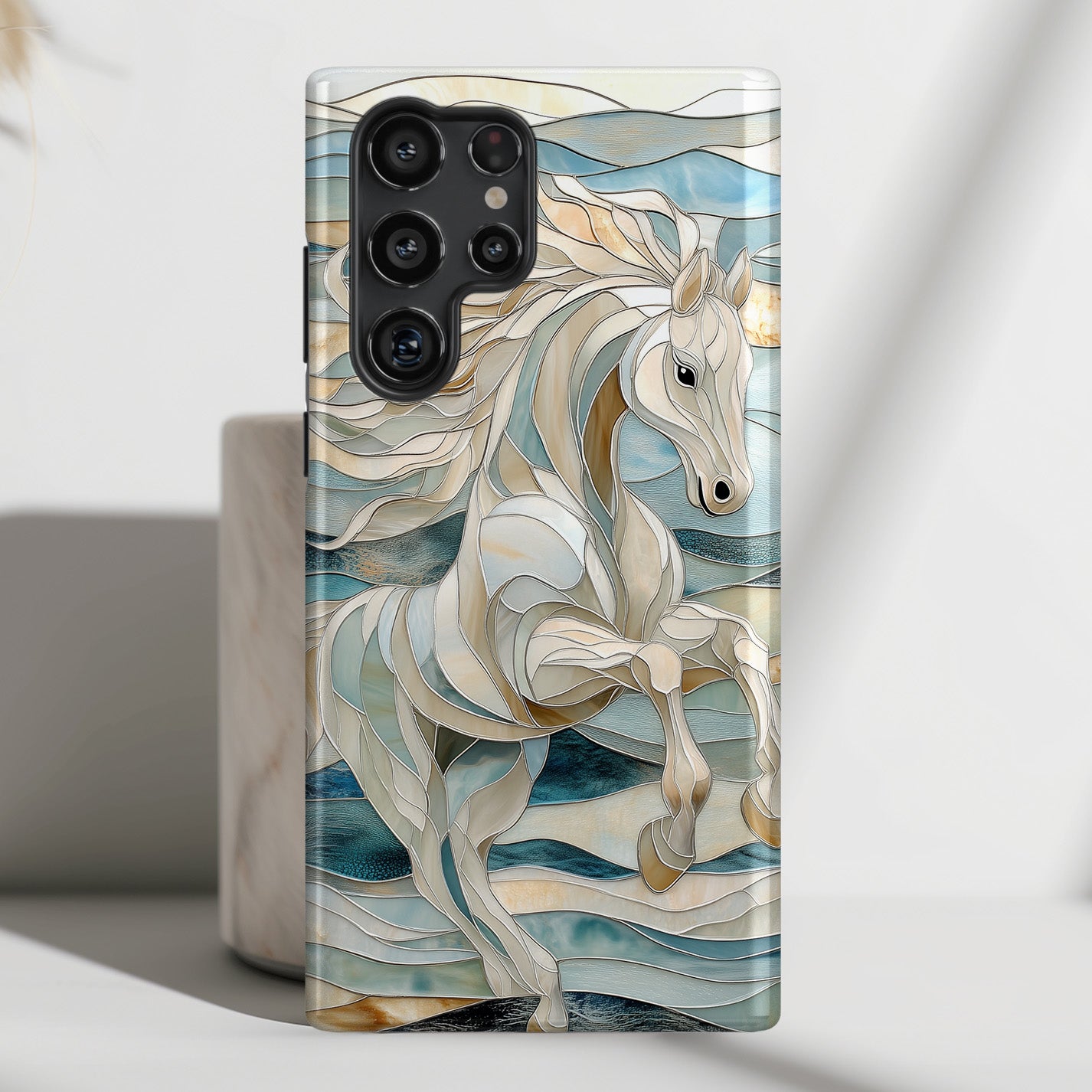 White Horse Stained Glass Design Case for Galaxy S series Phones