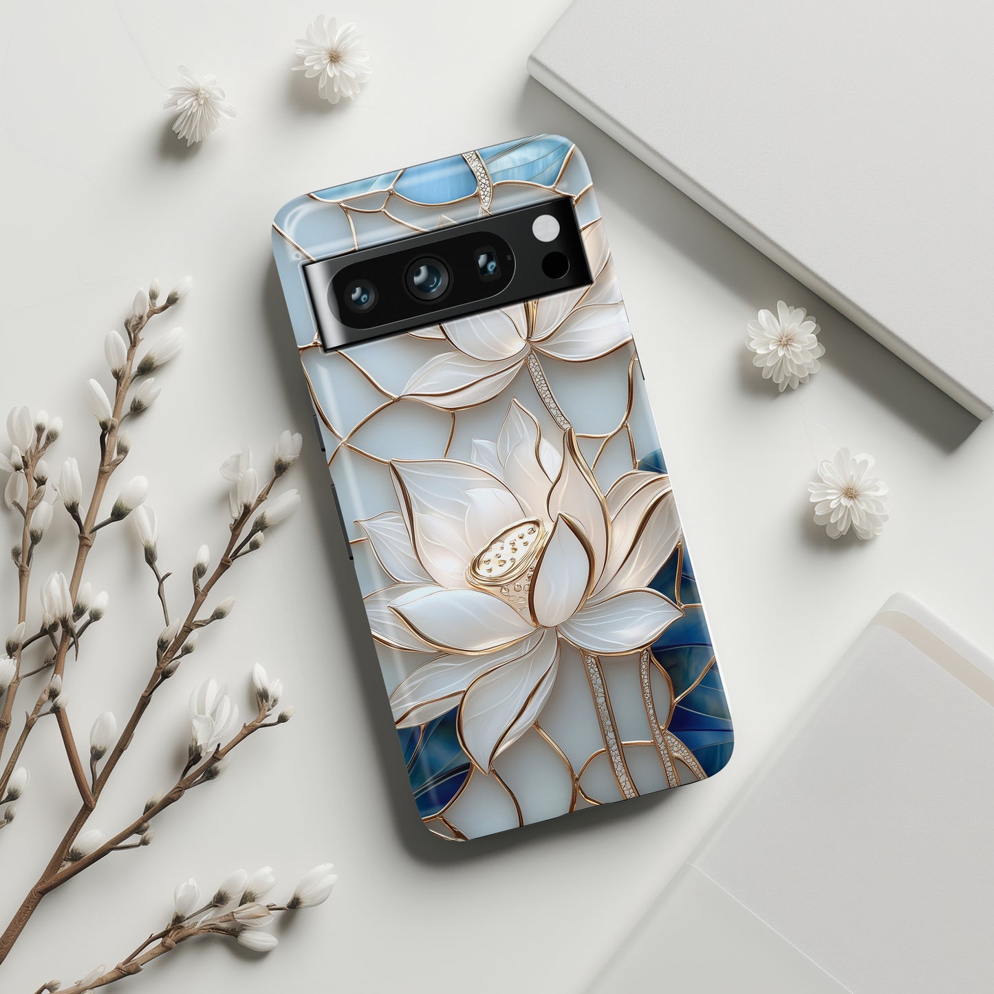 White Lotus Stained Glass Design 1 Print Google Pixel Phone Case