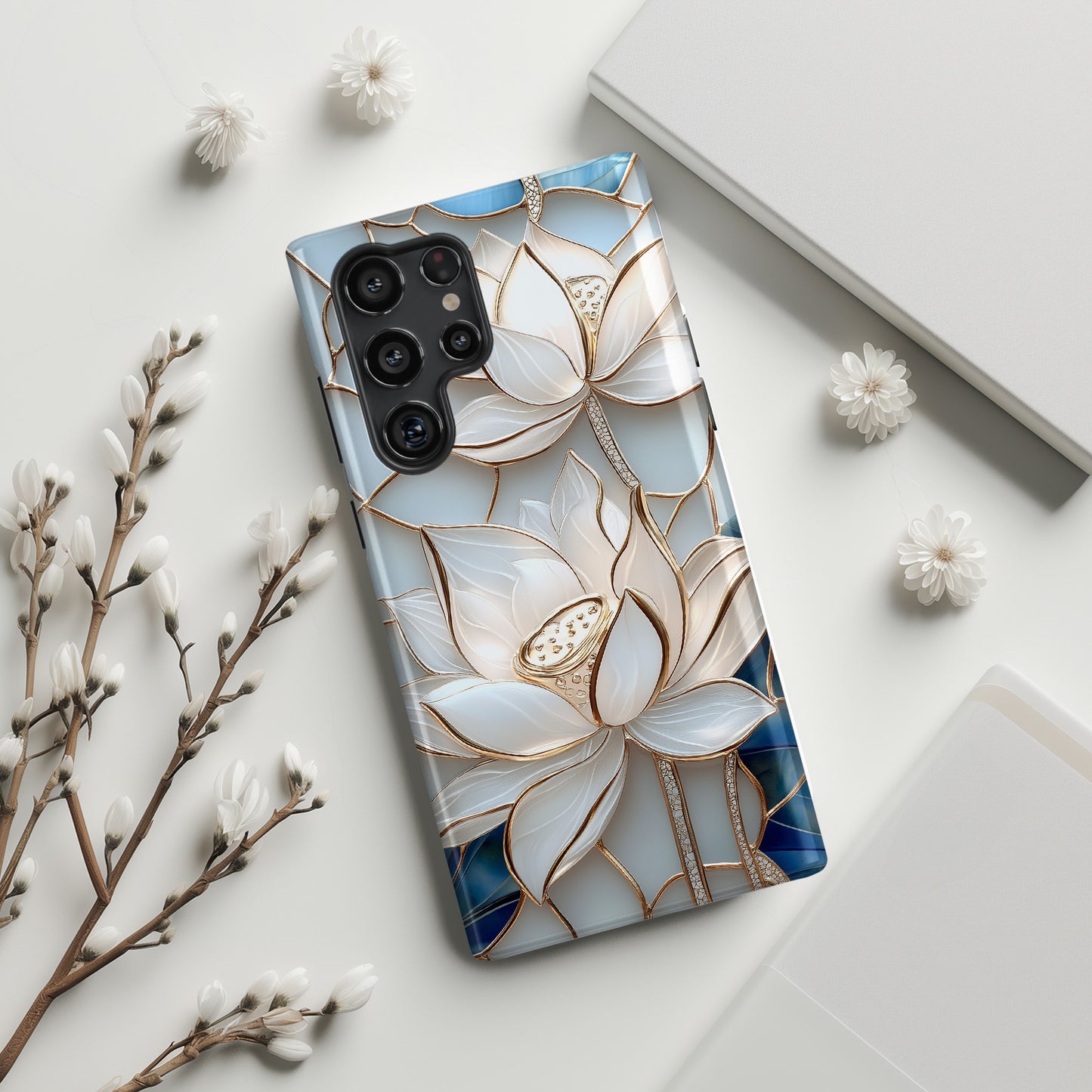 White Lotus Stained Glass Design 1 Print Case for Galaxy S series Phones