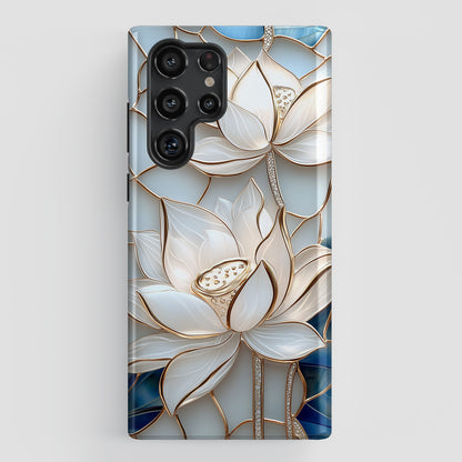 White Lotus Stained Glass Design 1 Print Case for Galaxy S series Phones