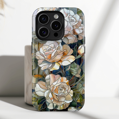 White Roses Stained Glass Design iPhone Case