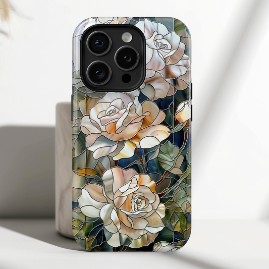 White Roses Stained Glass Design iPhone Case