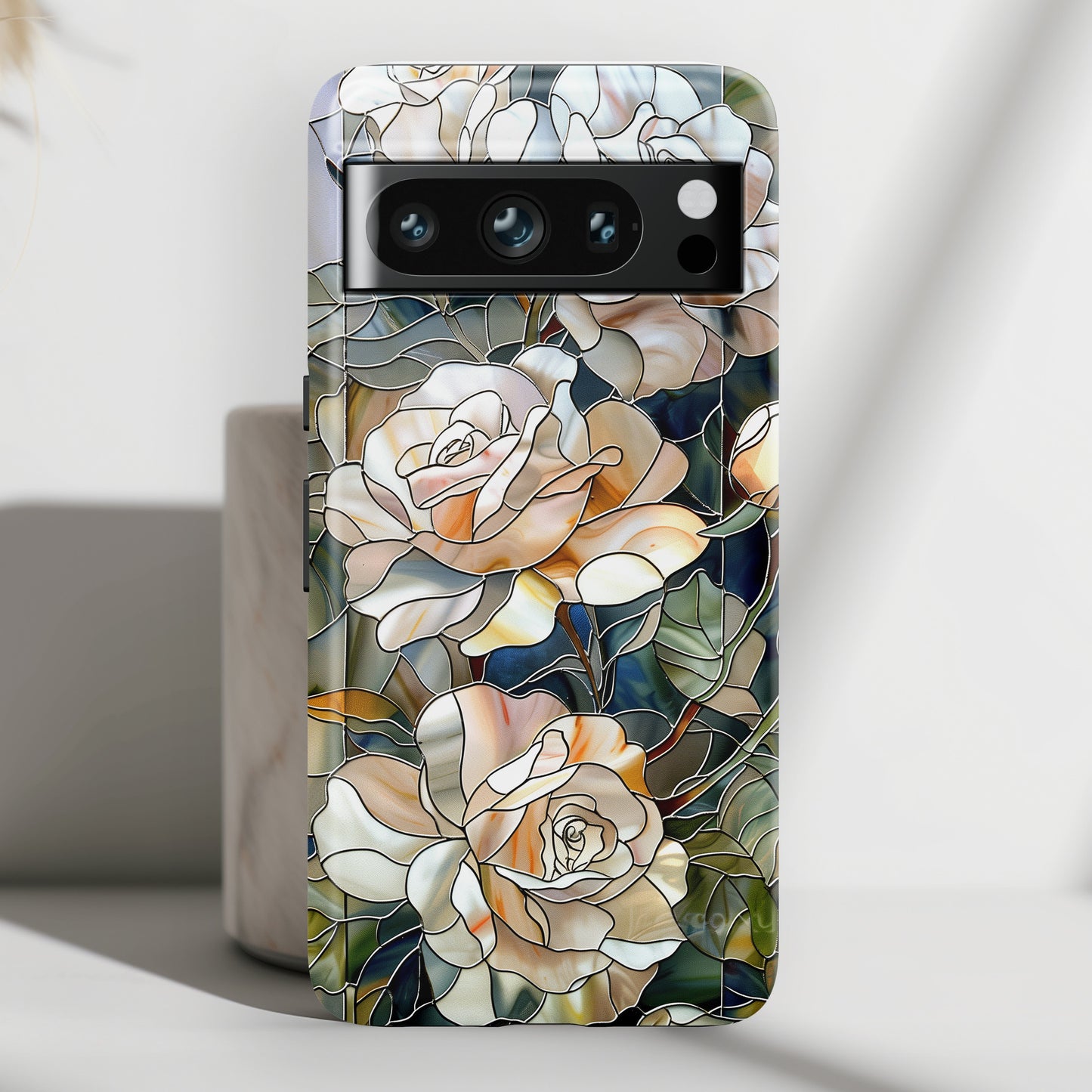 White Roses Stained Glass Design Google Pixel Phone Case