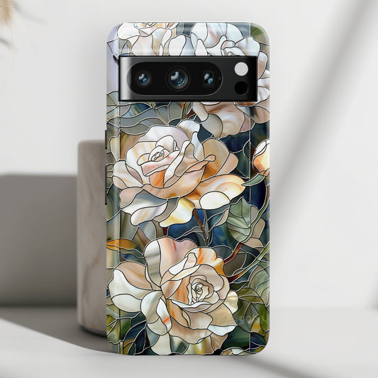 White Roses Stained Glass Design Google Pixel Phone Case