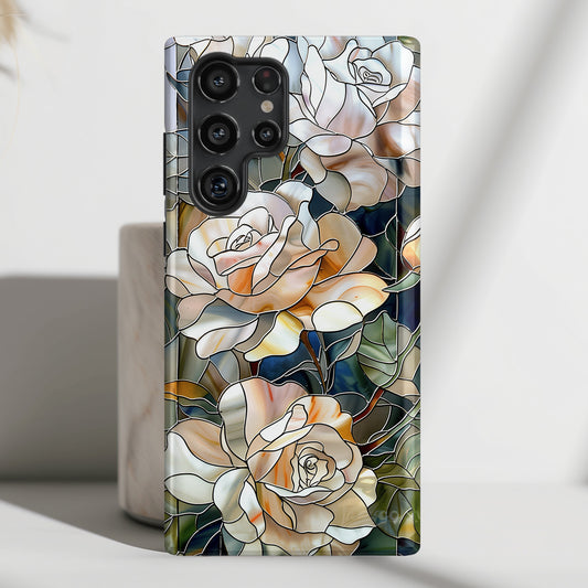 White Roses Stained Glass Design Samsung Phone Case