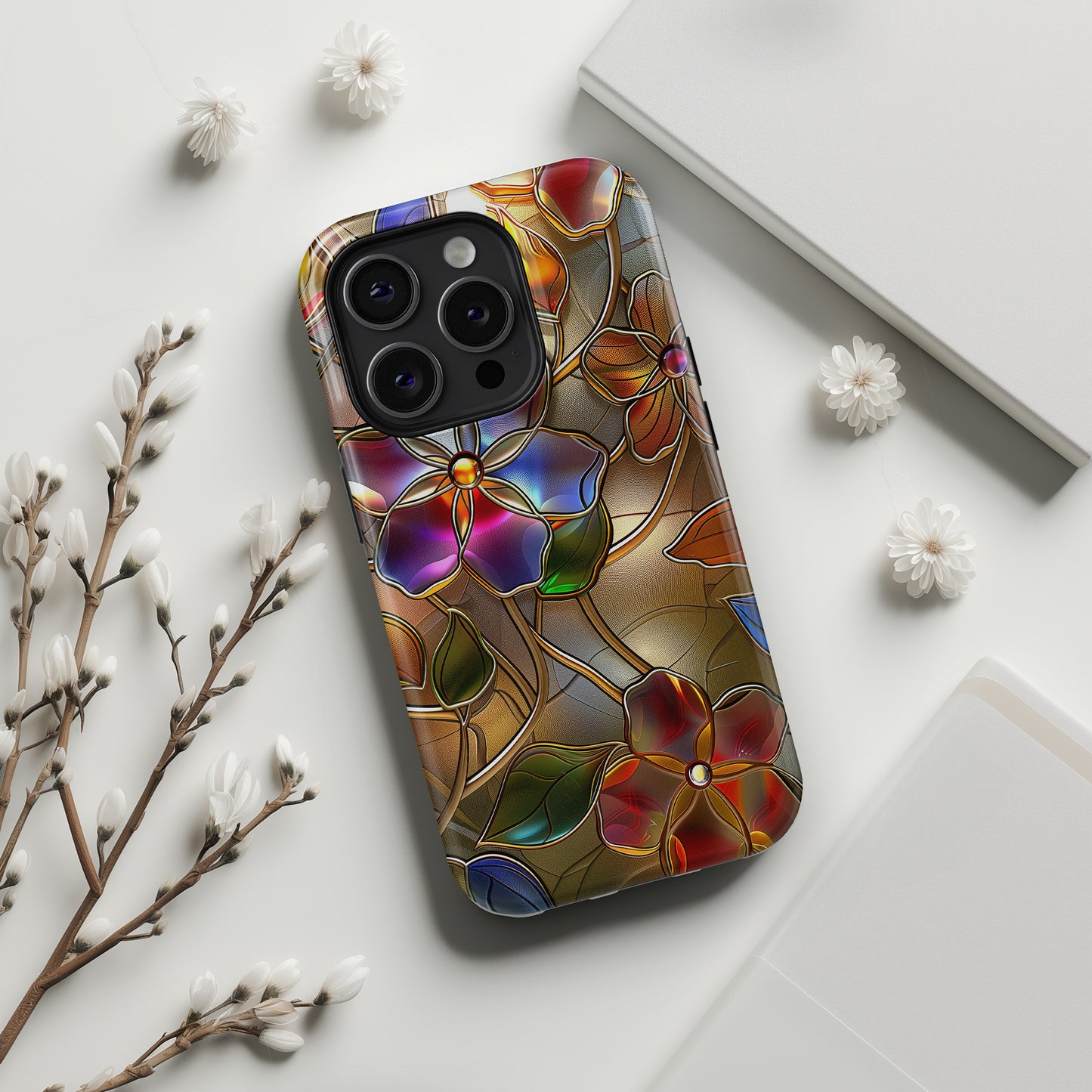 Wild Flowers Stained Glass Design iPhone Case