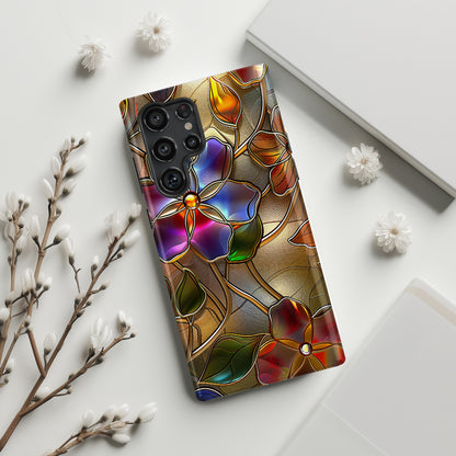 Wild Flowers Stained Glass Design Samsung Phone Case