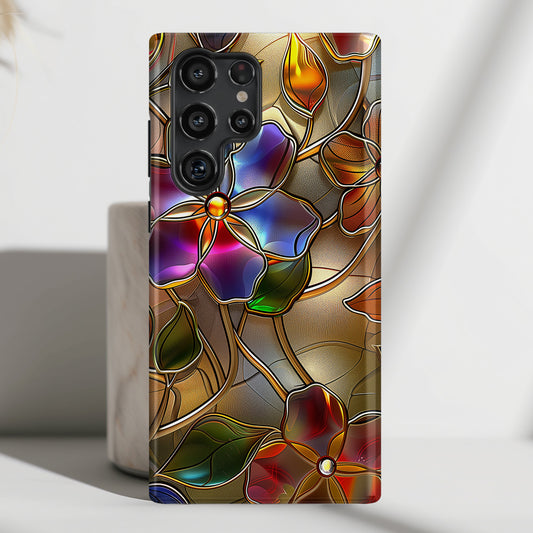 Wild Flowers Stained Glass Design Samsung Phone Case