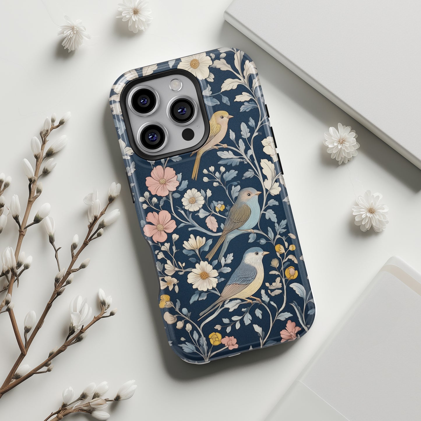 William Moris Inspired Birds Floral Design iPhone Case