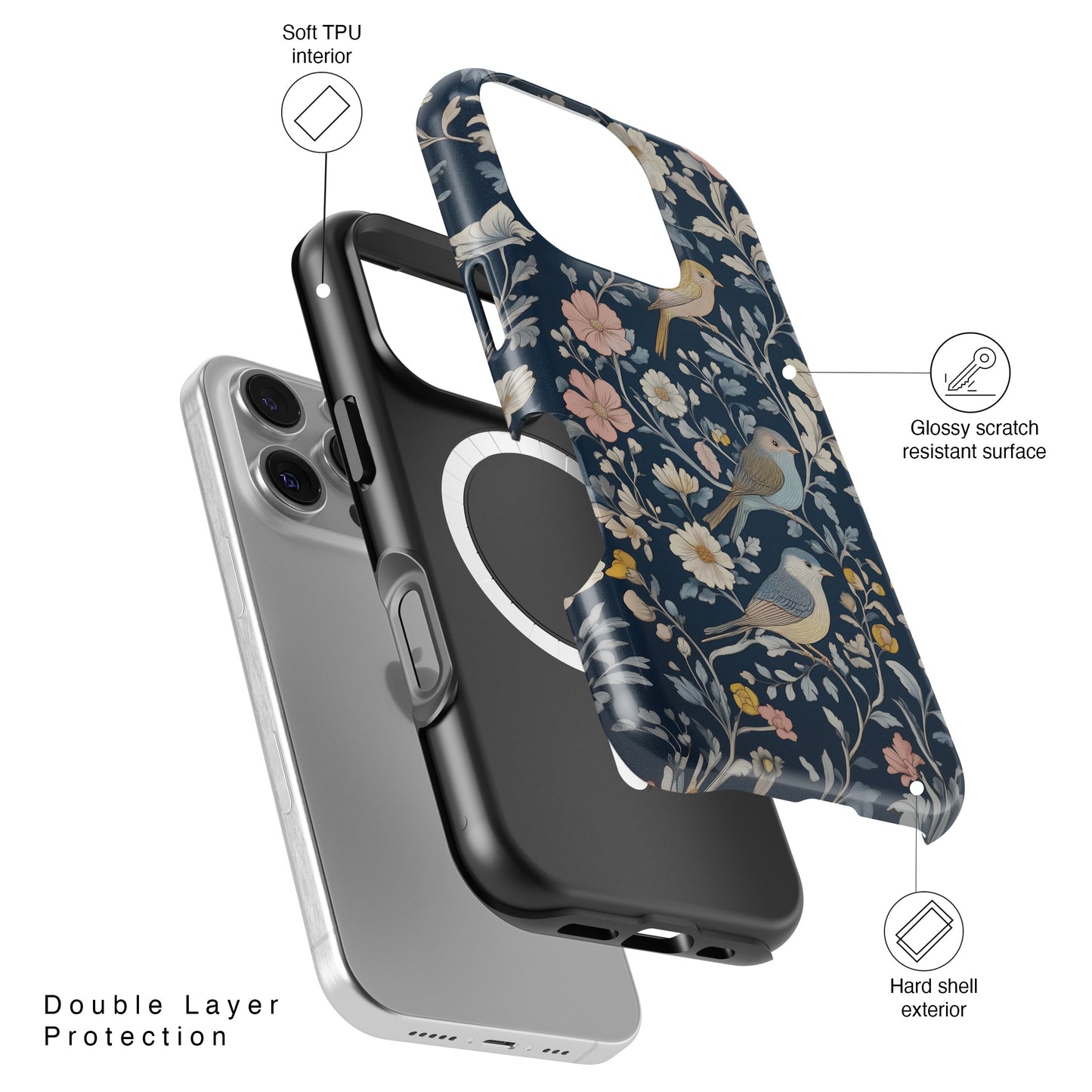 William Moris Inspired Birds Floral Design iPhone Case