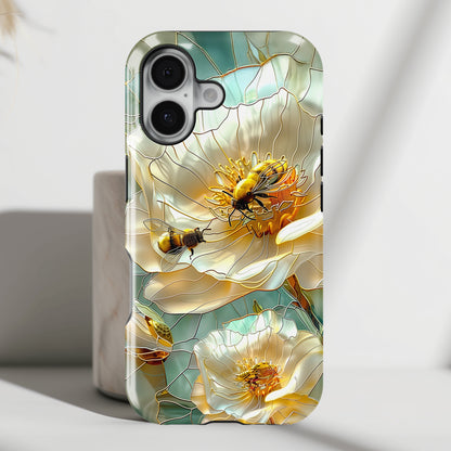 Bees on Flower Stained Glass Design iPhone Case