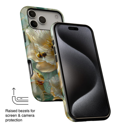 Bees on Flower Stained Glass Design iPhone Case