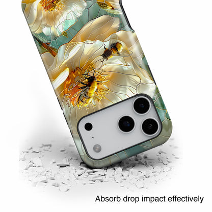 Bees on Flower Stained Glass Design iPhone Case
