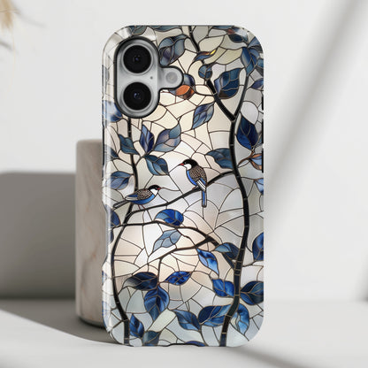 Birds in Tree Stained Glass Design iPhone Case