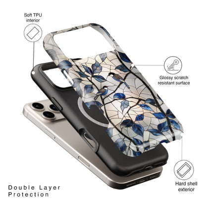 Birds in Tree Stained Glass Design iPhone Case