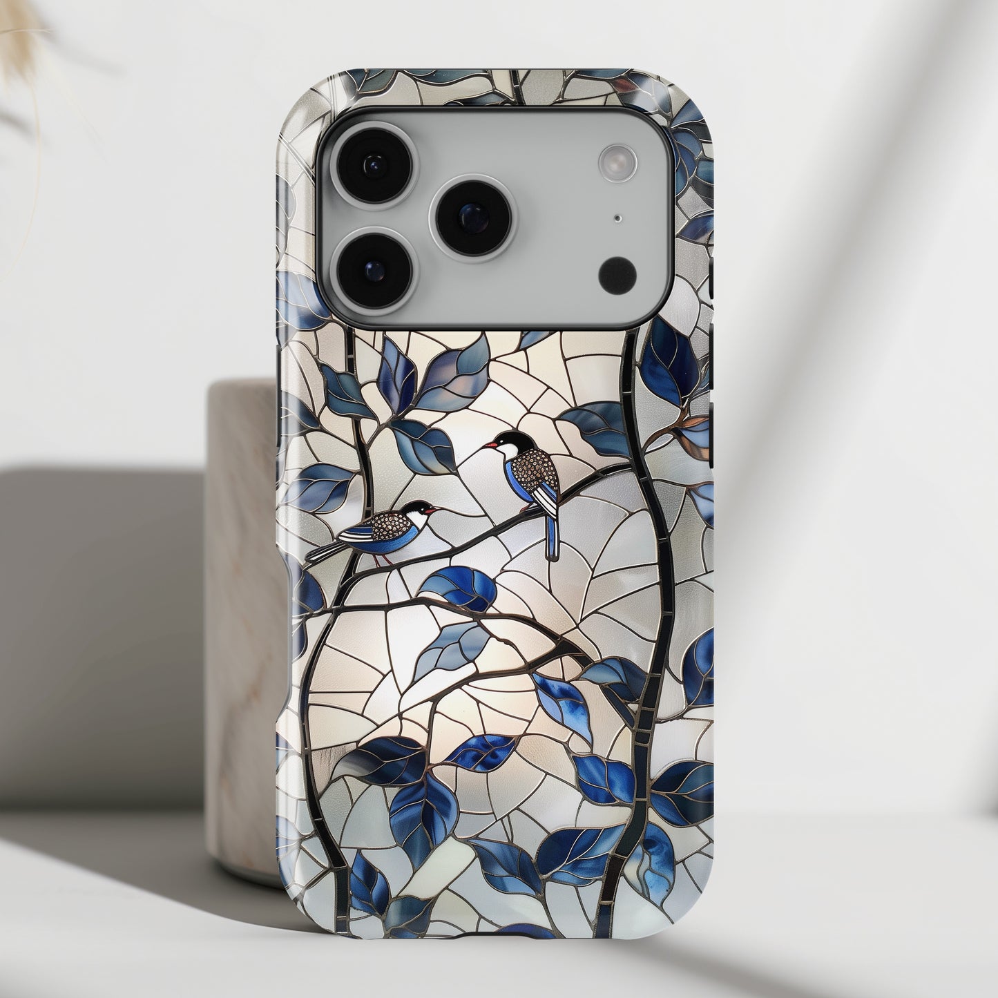 Birds in Tree Stained Glass Design iPhone Case