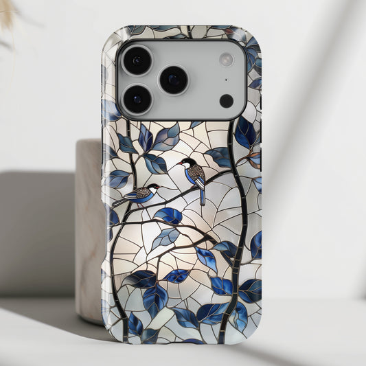 Birds in Tree Stained Glass Design iPhone Case