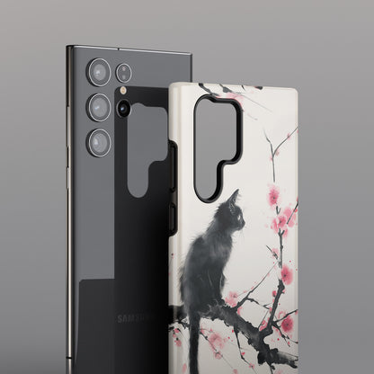 Black Cat on Plum Blossom Tree Chinese Ink Painting Design Samsung Phone Case