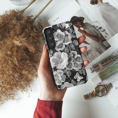 Elegant Vintage Black Lace Floral Design Samsung Phone Case