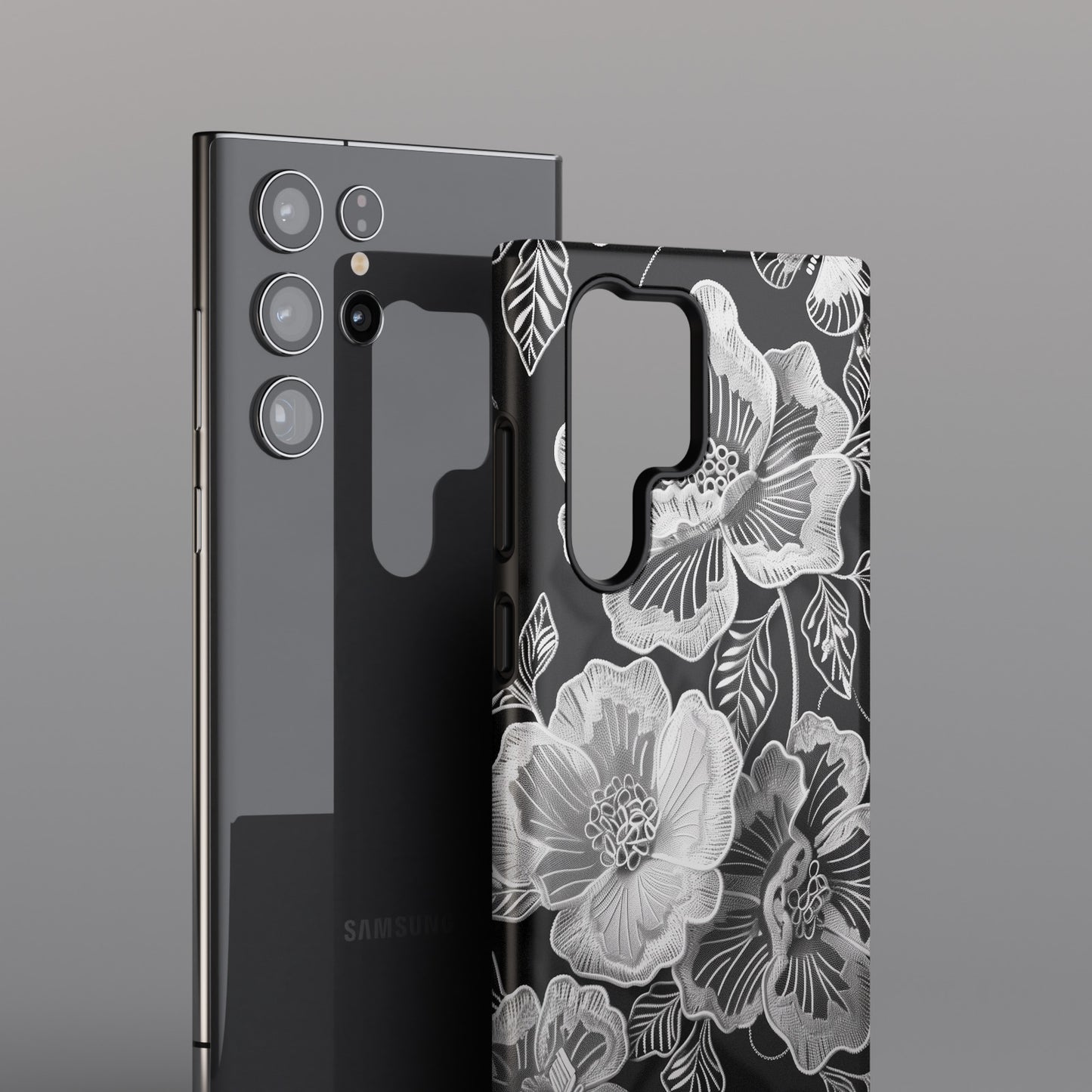 Elegant Vintage Black Lace Floral Design Samsung Phone Case