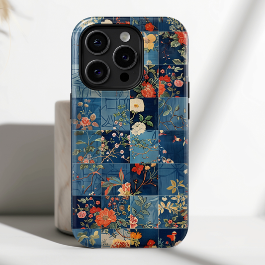 Blue Floral Quilt Patchwork iPhone Case