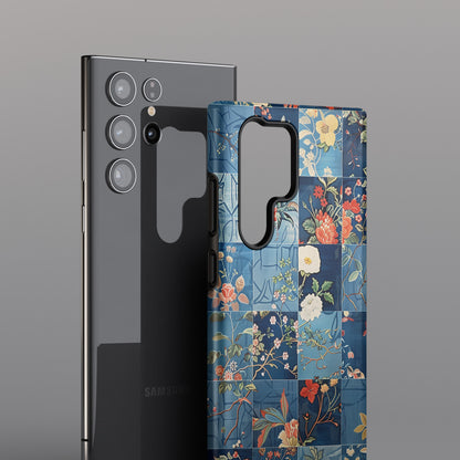 Blue Floral Quilt Patchwork Collage Design Samsung Phone Case