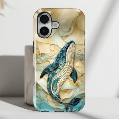 Blue Whale Stained Glass Design Print iPhone Case