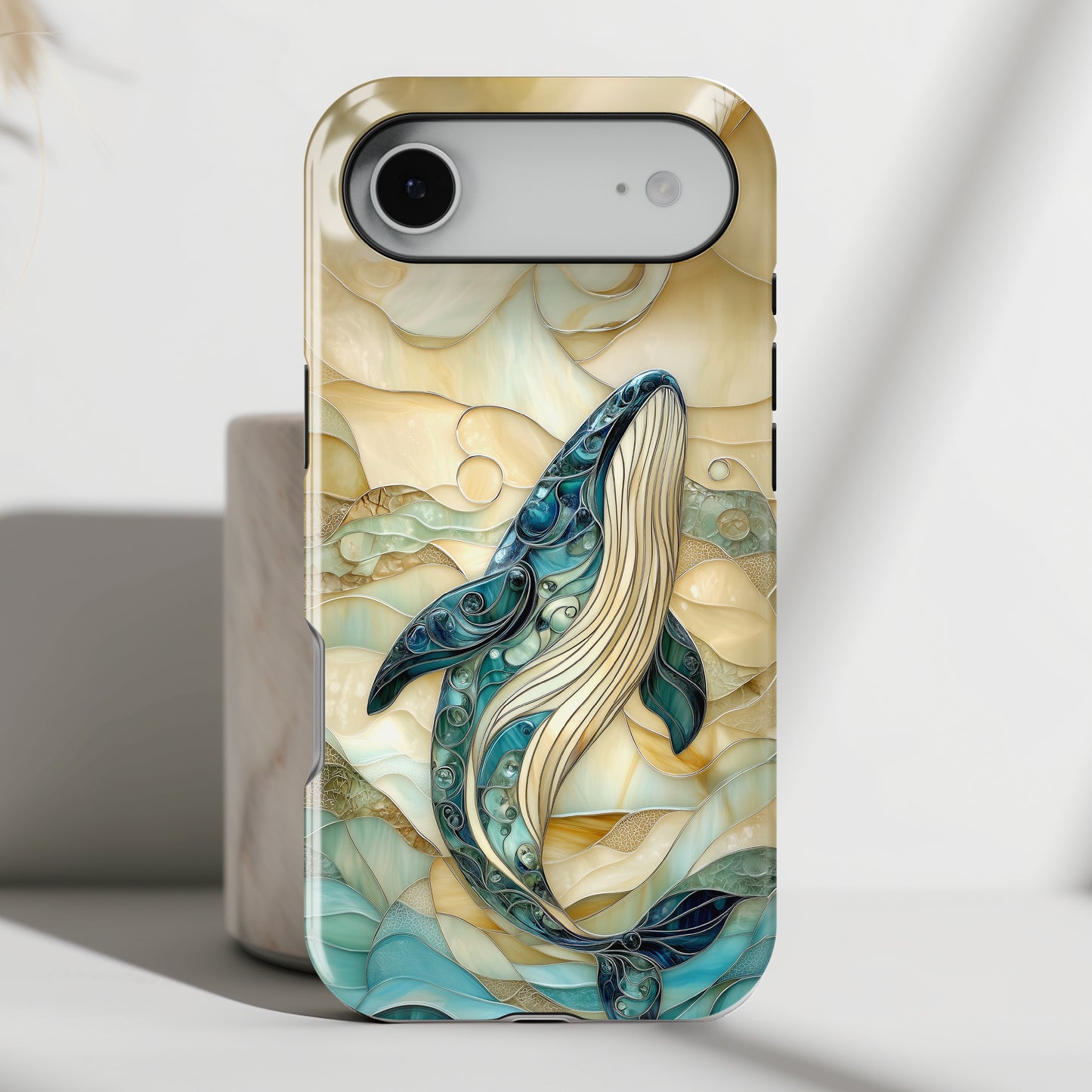 Blue Whale Stained Glass Design Print iPhone Case