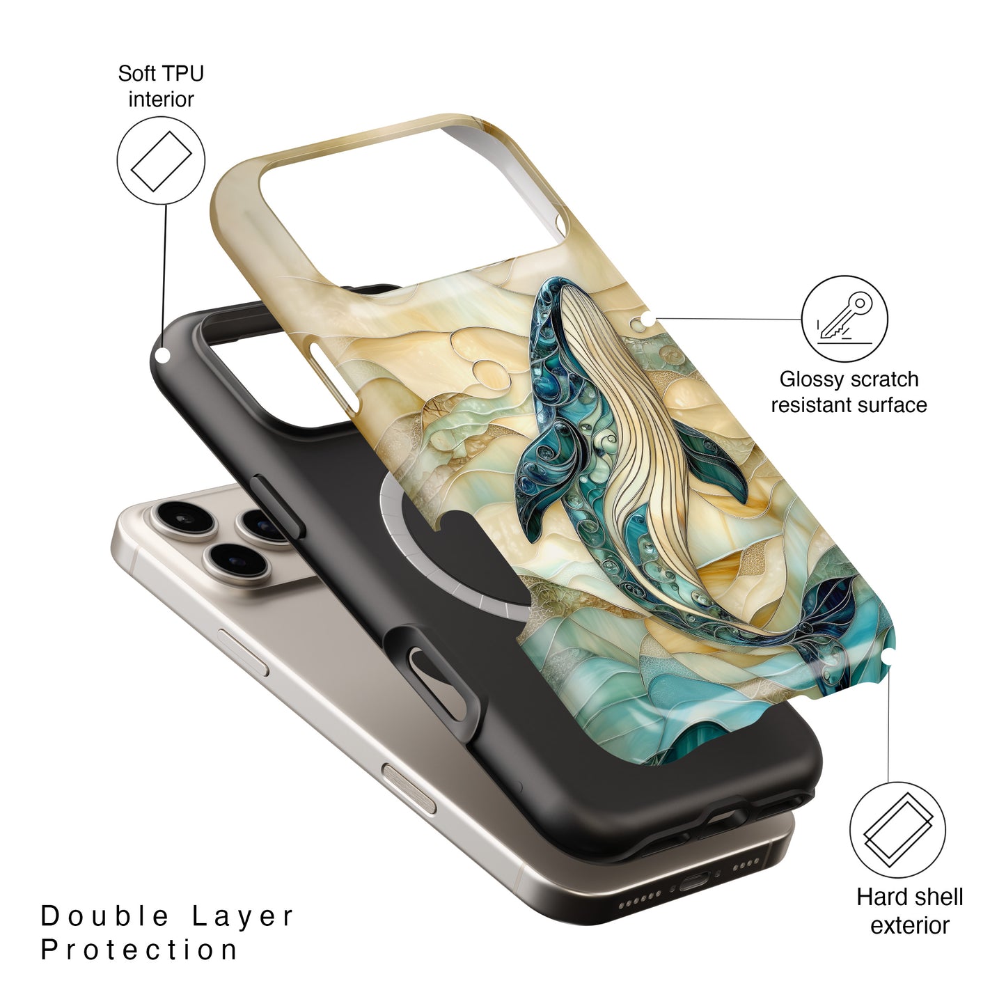 Blue Whale Stained Glass Design Print iPhone Case