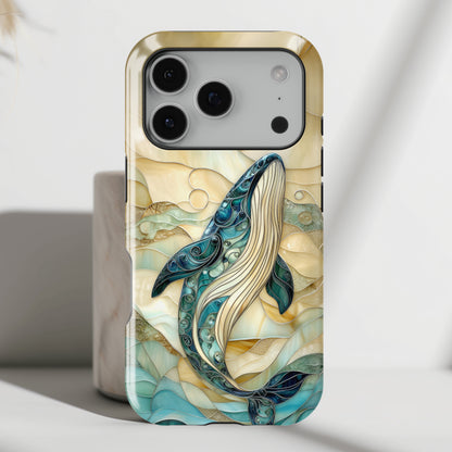Blue Whale Stained Glass Design Print iPhone Case