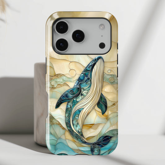 Blue Whale Stained Glass Design Print iPhone Case
