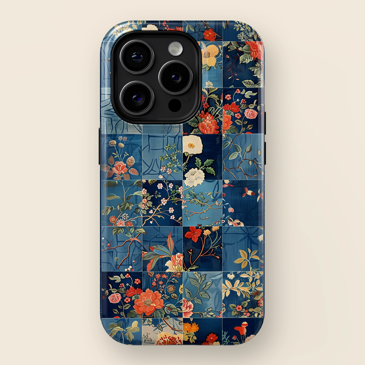 Blue Floral Quilt Patchwork iPhone Case