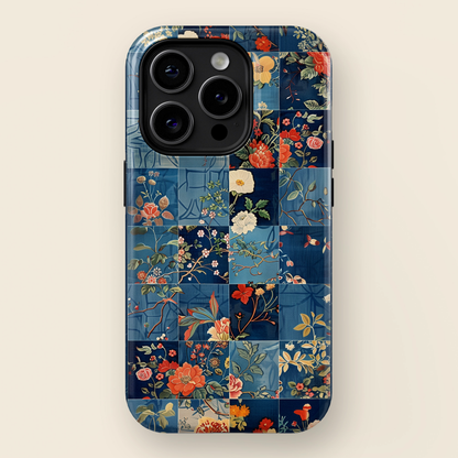 Blue Floral Quilt Patchwork iPhone Case