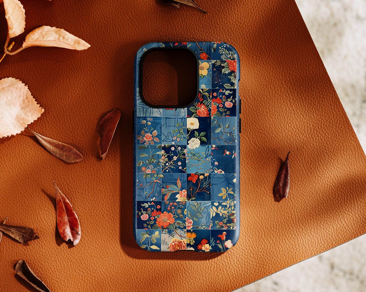 Blue Floral Quilt Patchwork iPhone Case