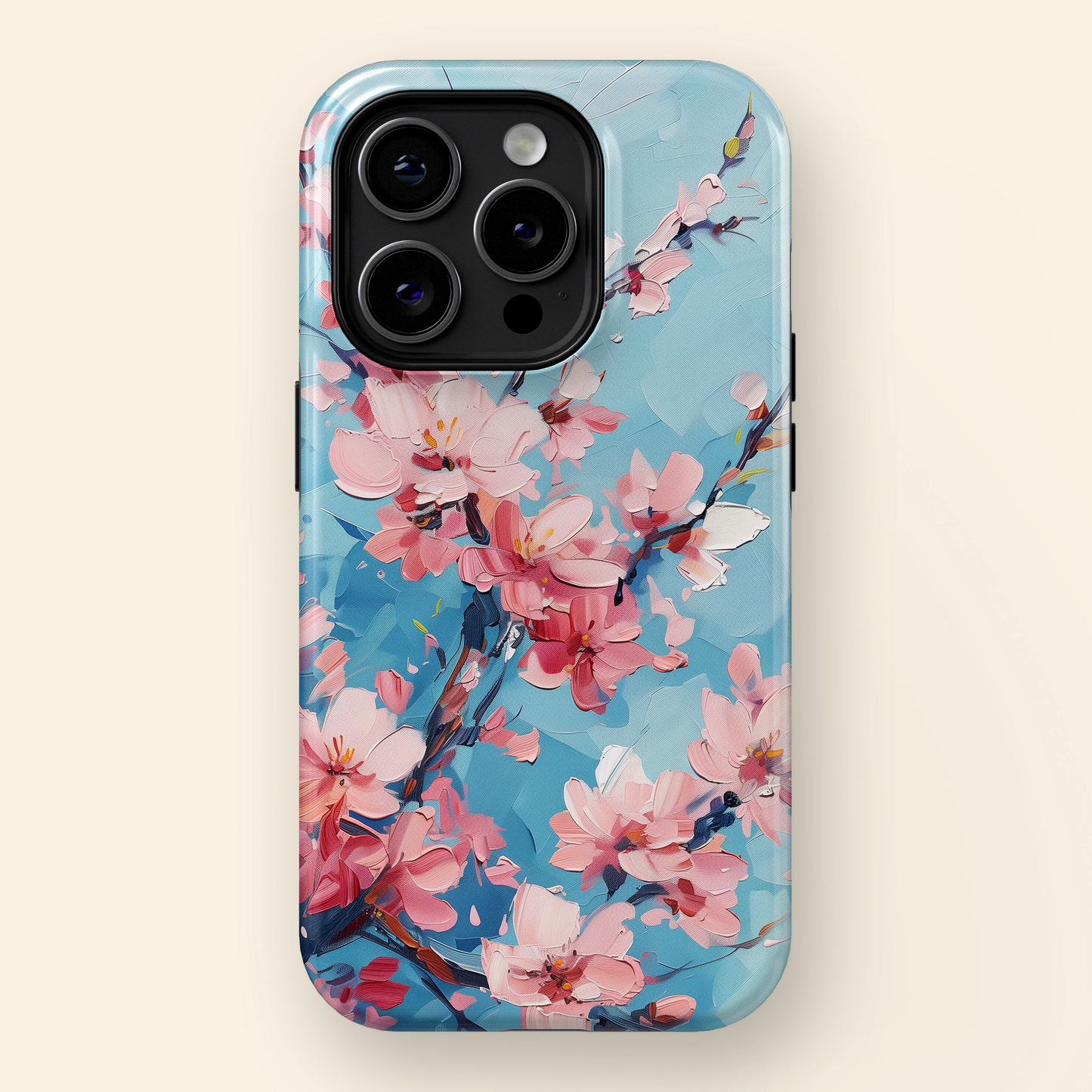 Blue Sky Cherry Blossom Oil Painting Design iPhone Case