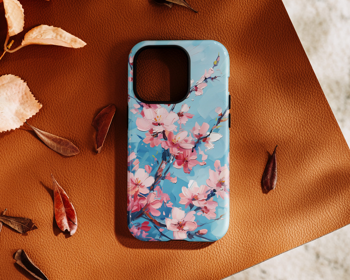 Blue Sky Cherry Blossom Oil Painting Design iPhone Case