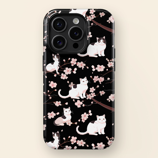 Cats & Cherry Blossom Pattern Design iPhone Case
