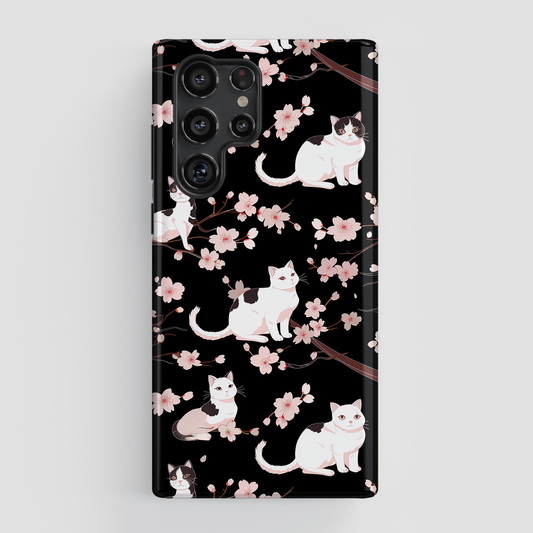 Cats & Cherry Blossom Pattern Design Samsung Phone Case