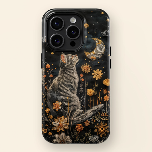 Cottagecore Cat & Flower Embroidery Art Design iPhone Case