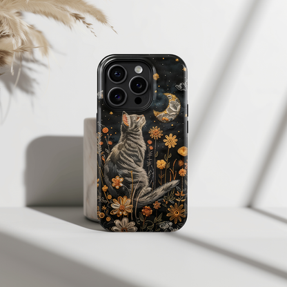 Cottagecore Cat & Flower Embroidery Art Design iPhone Case
