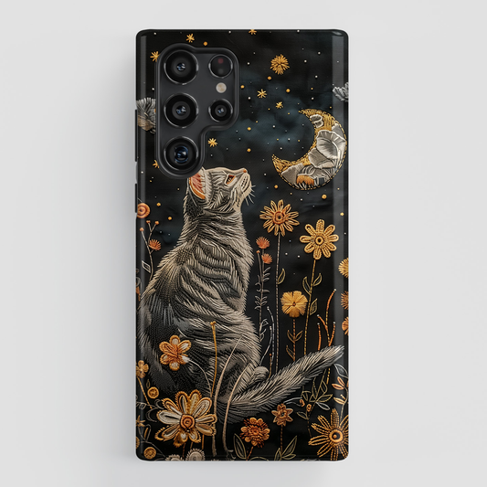 Cottagecore Cat & Flower Embroidery Art Design Samsung Phone Case