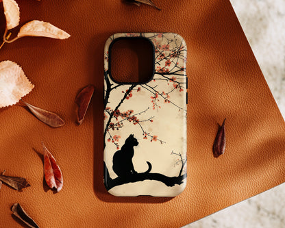 Cat Silhouette under Cherry Blossom Design iPhone Case