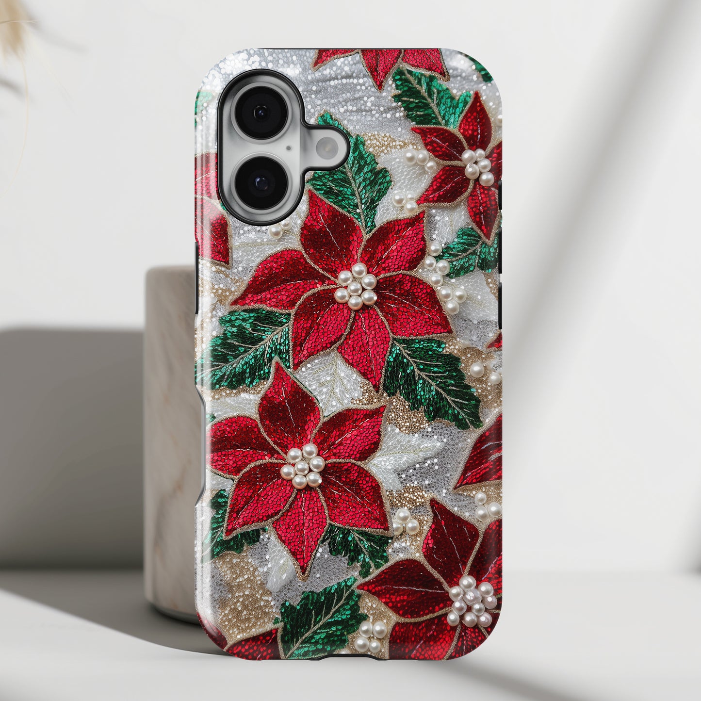 Christmas Poinsettia Flower Design iPhone Case