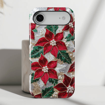 Christmas Poinsettia Flower Design iPhone Case