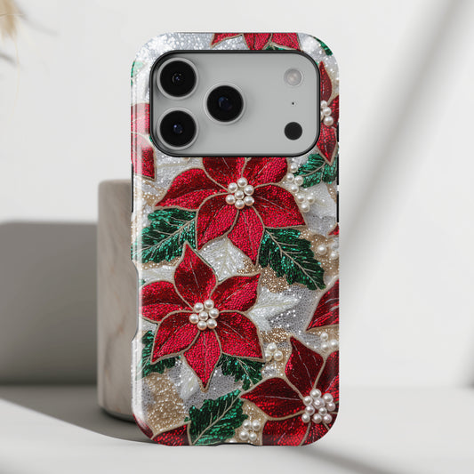 Christmas Poinsettia Flower Design iPhone Case