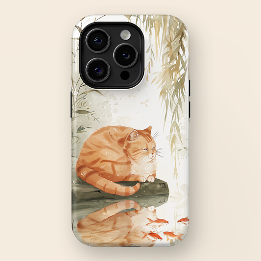 Chubby Cat by the Pond Japanese Art Design iPhone Case