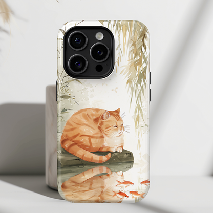 Chubby Cat by the Pond Japanese Art Design iPhone Case